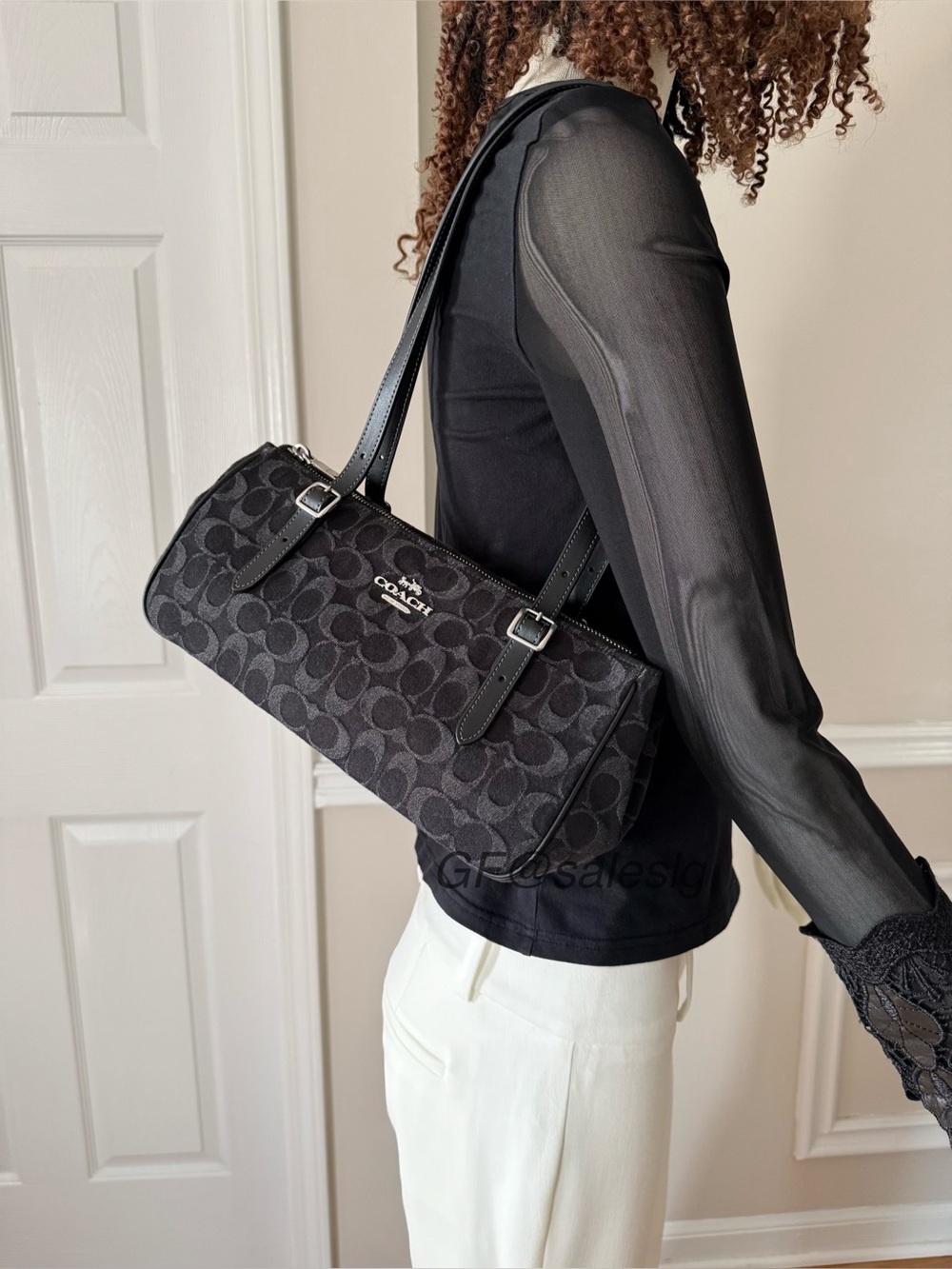 NWT Coach Asher Shoulder Bag Signature Silver/Black Denim Bag - Picture 11 of 12